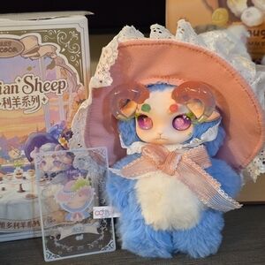 Fecoco Victorian Sheep...Charming Blue and Pink Plush Sheep with Hat